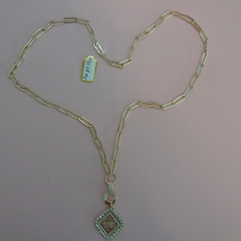 Luxury Repurposed/Upcycle CC Zip Charm💗2 Pave' Gold Clasp Paperclip Necklace